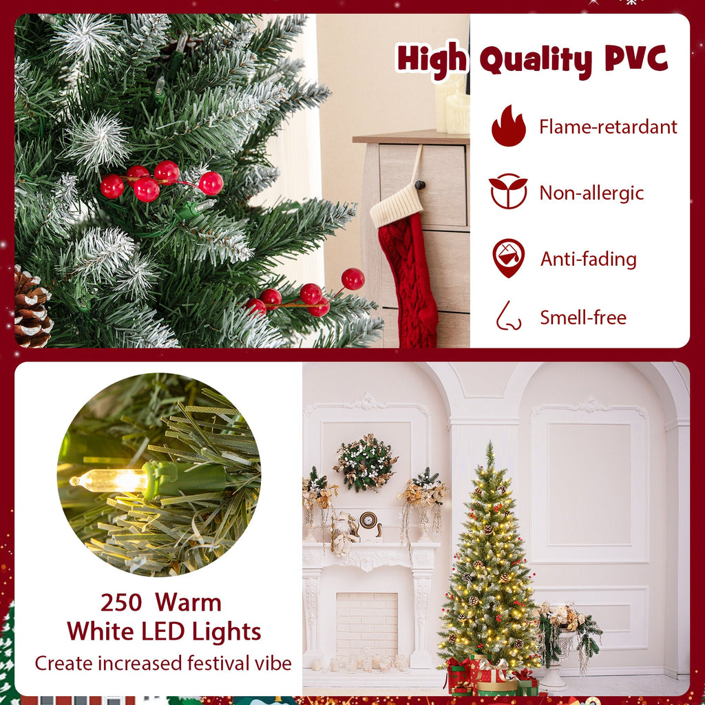 Pre-lit Artificial Pencil Christmas Tree with Pine Cones and Red Berries
