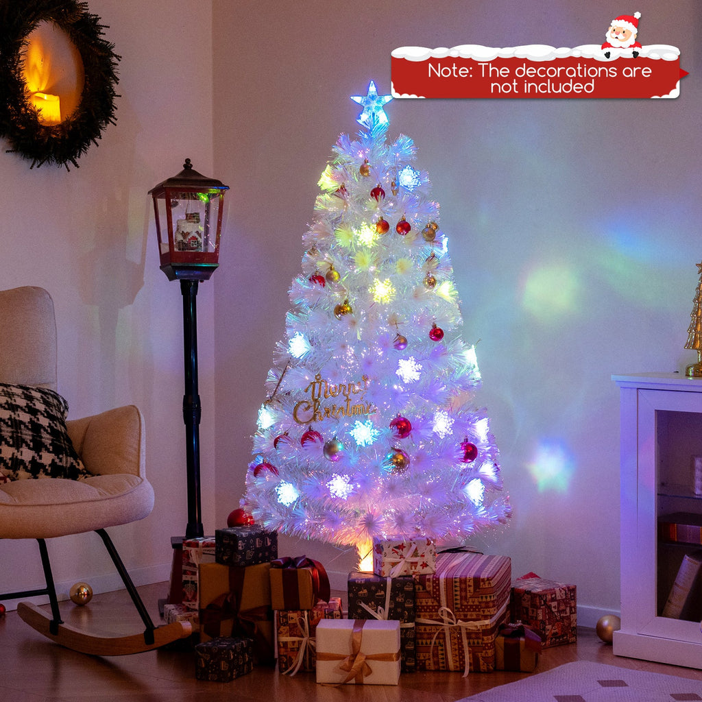 5/6/7 Feet Pre-Lit White Artificial Christmas Tree with Iridescent Leaves