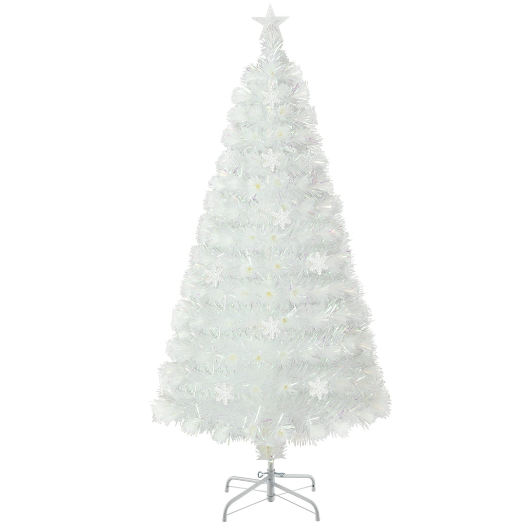5/6/7 Feet Pre-Lit White Artificial Christmas Tree with Iridescent Leaves