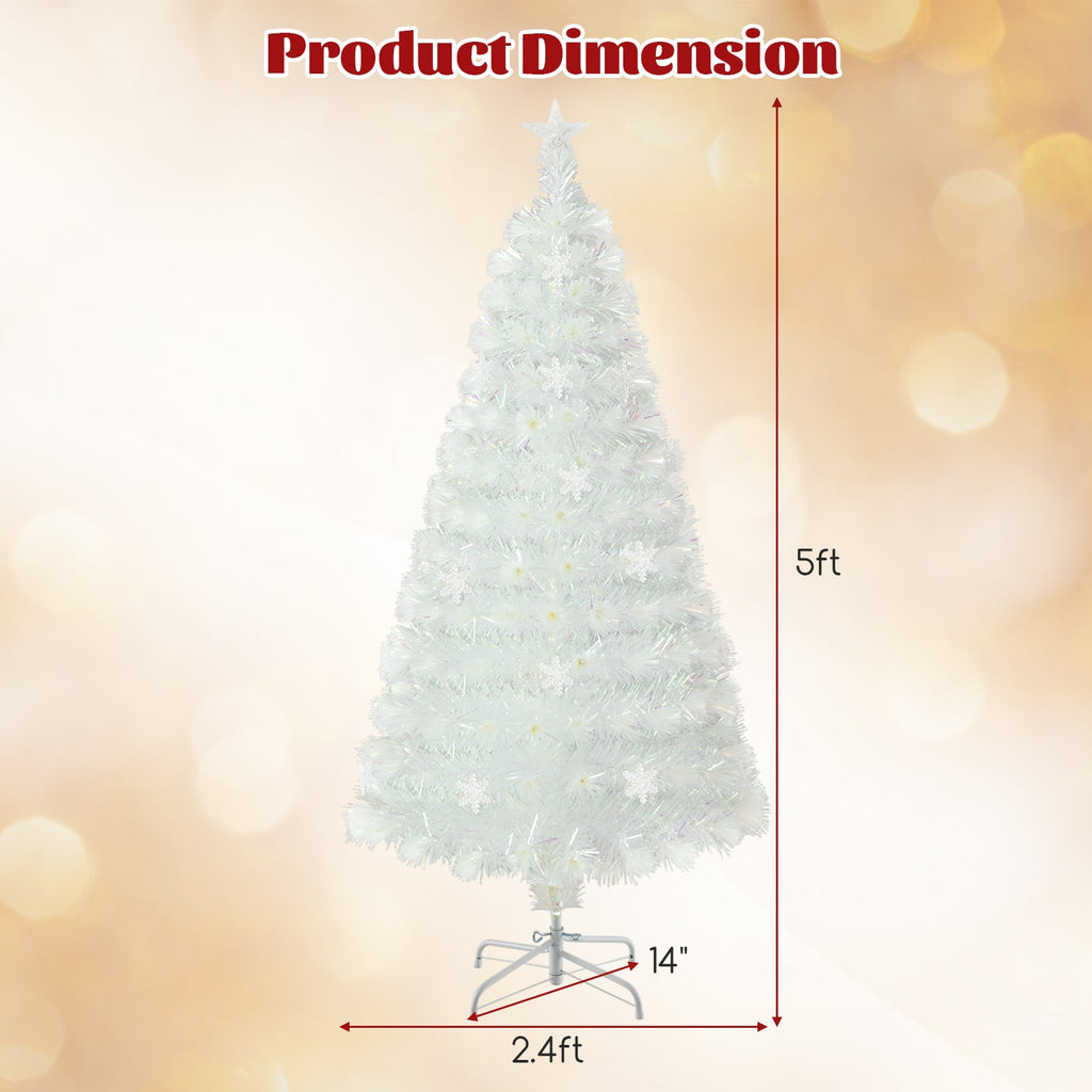 5/6/7 Feet Pre-Lit White Artificial Christmas Tree with Iridescent Leaves