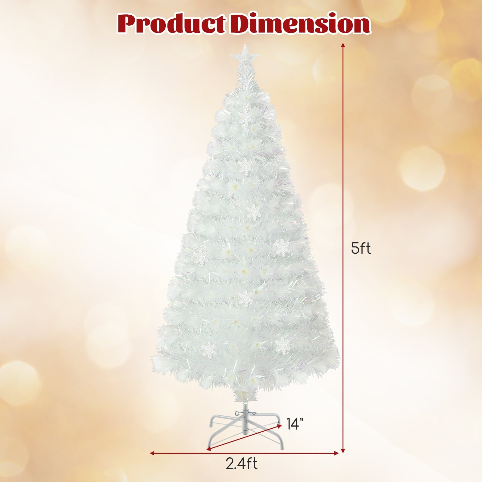 5/6/7 Feet Pre-Lit White Artificial Christmas Tree with Iridescent Leaves