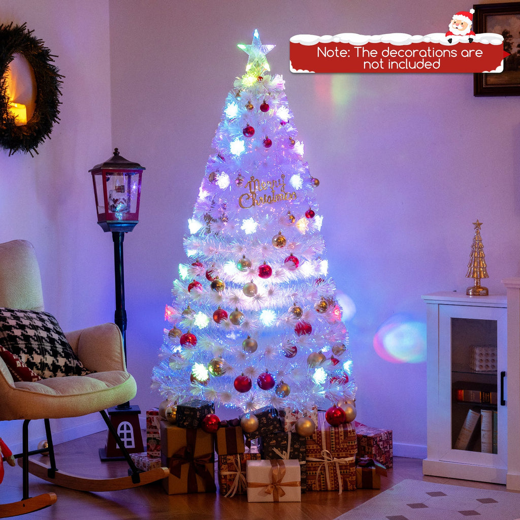 5/6/7 Feet Pre-Lit White Artificial Christmas Tree with Iridescent Leaves