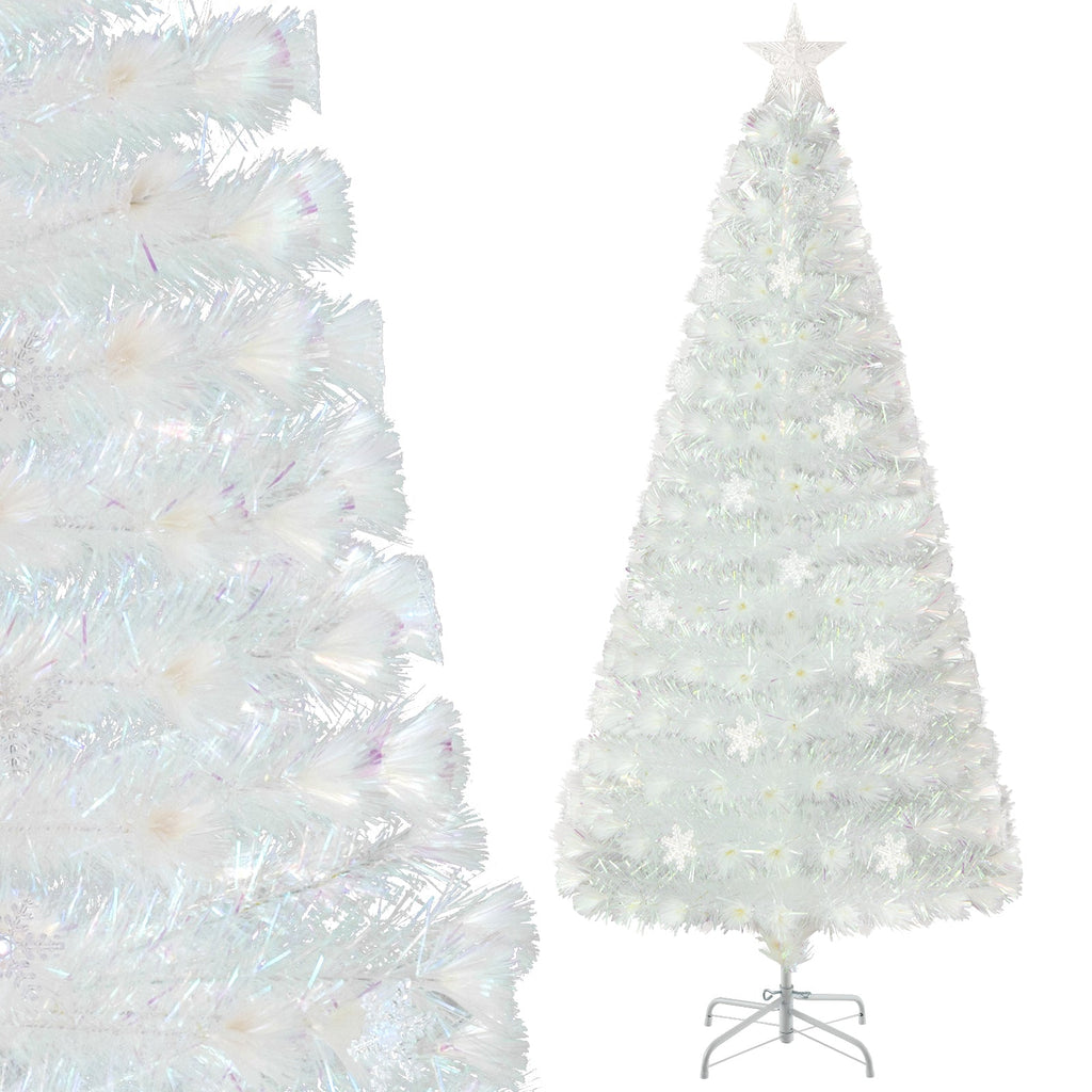 5/6/7 Feet Pre-Lit White Artificial Christmas Tree with Iridescent Leaves