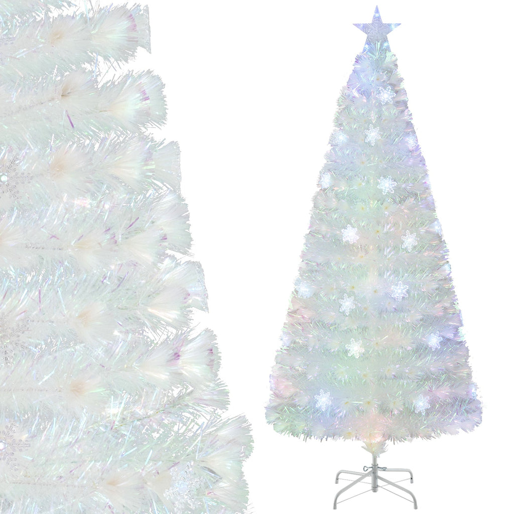 5/6/7 Feet Pre-Lit White Artificial Christmas Tree with Iridescent Leaves