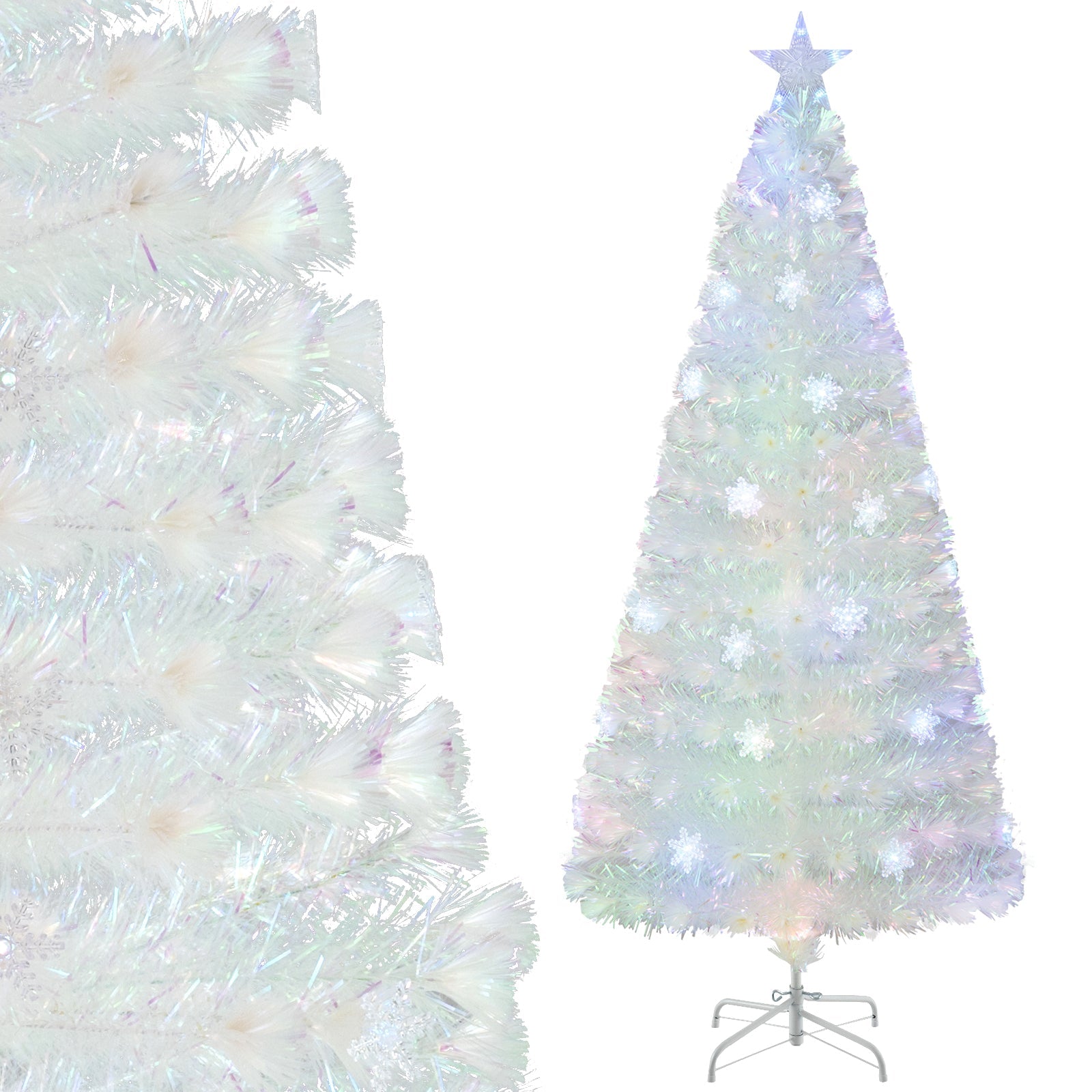 5/6/7 Feet Pre-Lit White Artificial Christmas Tree with Iridescent Leaves