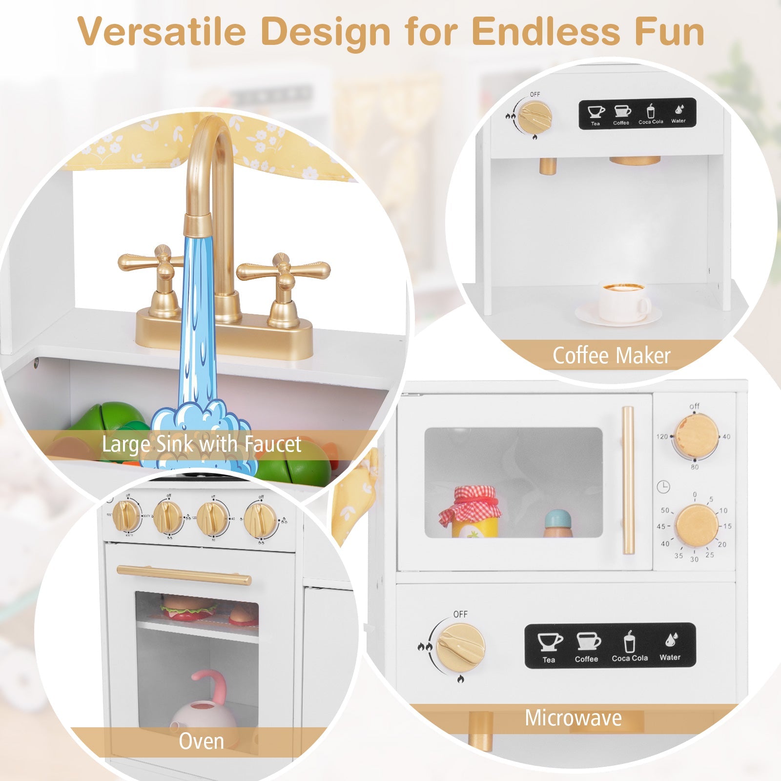 Pretend Play Kitchen for Kids with Coffee Maker-White