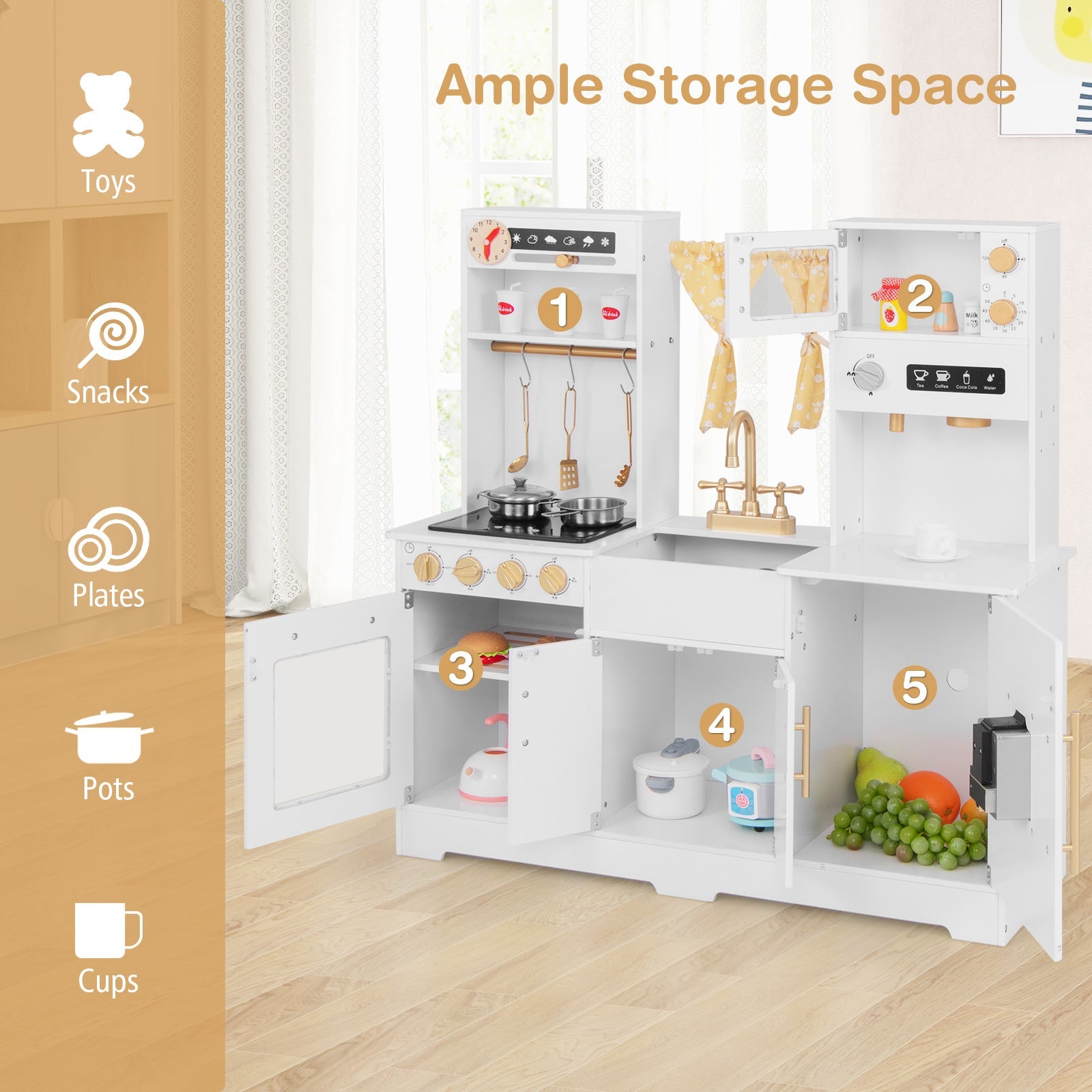 Pretend Play Kitchen for Kids with Coffee Maker-White