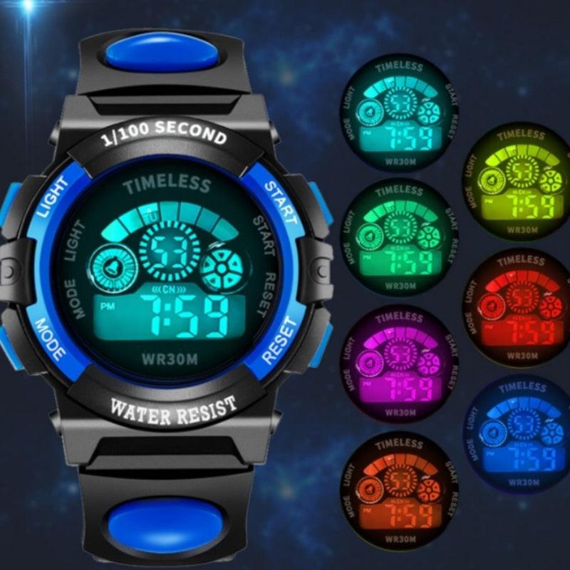 Kids Luminous Watches LED Colorful Flash Digital Waterproof Alarm Date Week Creative Childrens Fashion Waterproof Watch For Girls Boys Kid Sports Outdoor Colorful LED Electrical Watches With Luminous Alarm Stopwatch Child Wristwatch