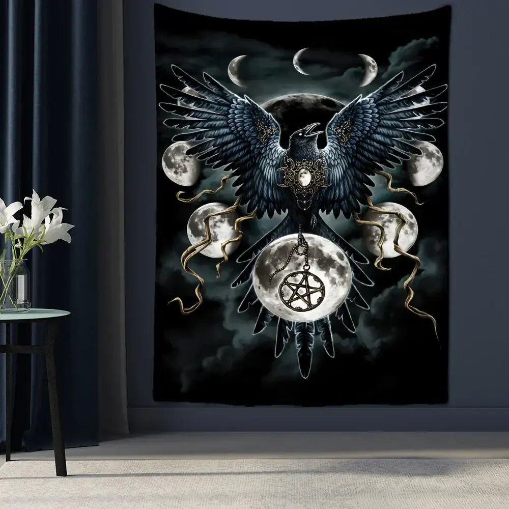 DecorBites™ Condor Moon Universe Tapestry - Dark Starry Psychedelic Hippie Wall Hanging
