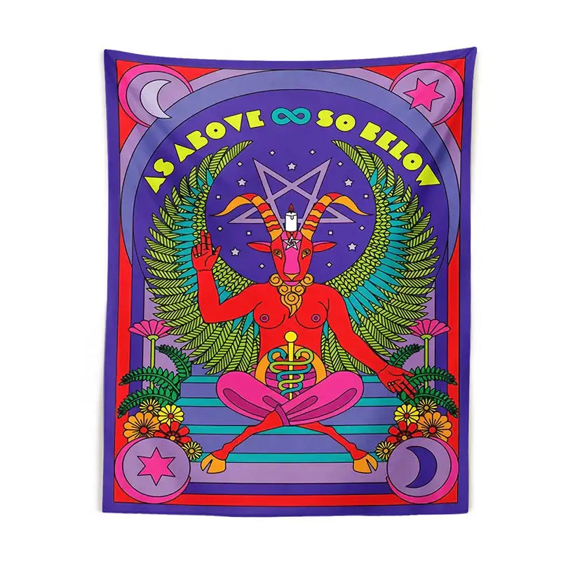 Psychedelic red baphomet tarot witchcraft tapestry wall bedroom decor
