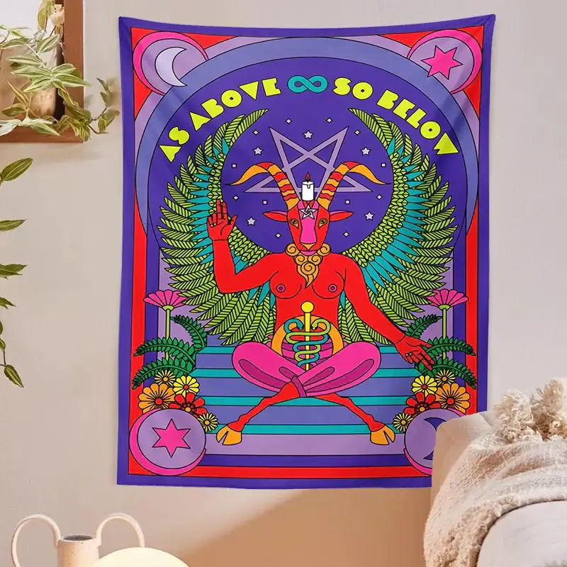 Psychedelic red baphomet tarot witchcraft tapestry wall bedroom decor