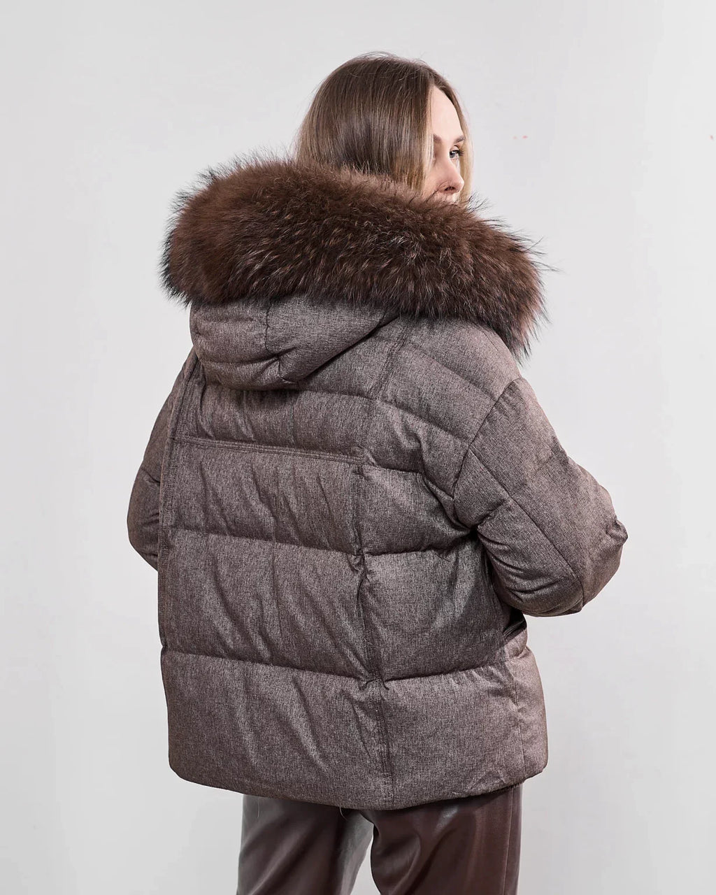 Remi Genuine Fur Trim Down Fill Jacket in Umber