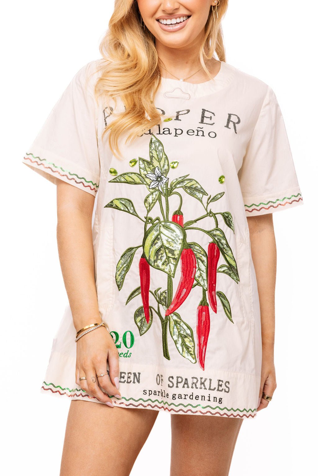 QOS Beige Jalapeño Seed Cotton Short Sleeve Dress