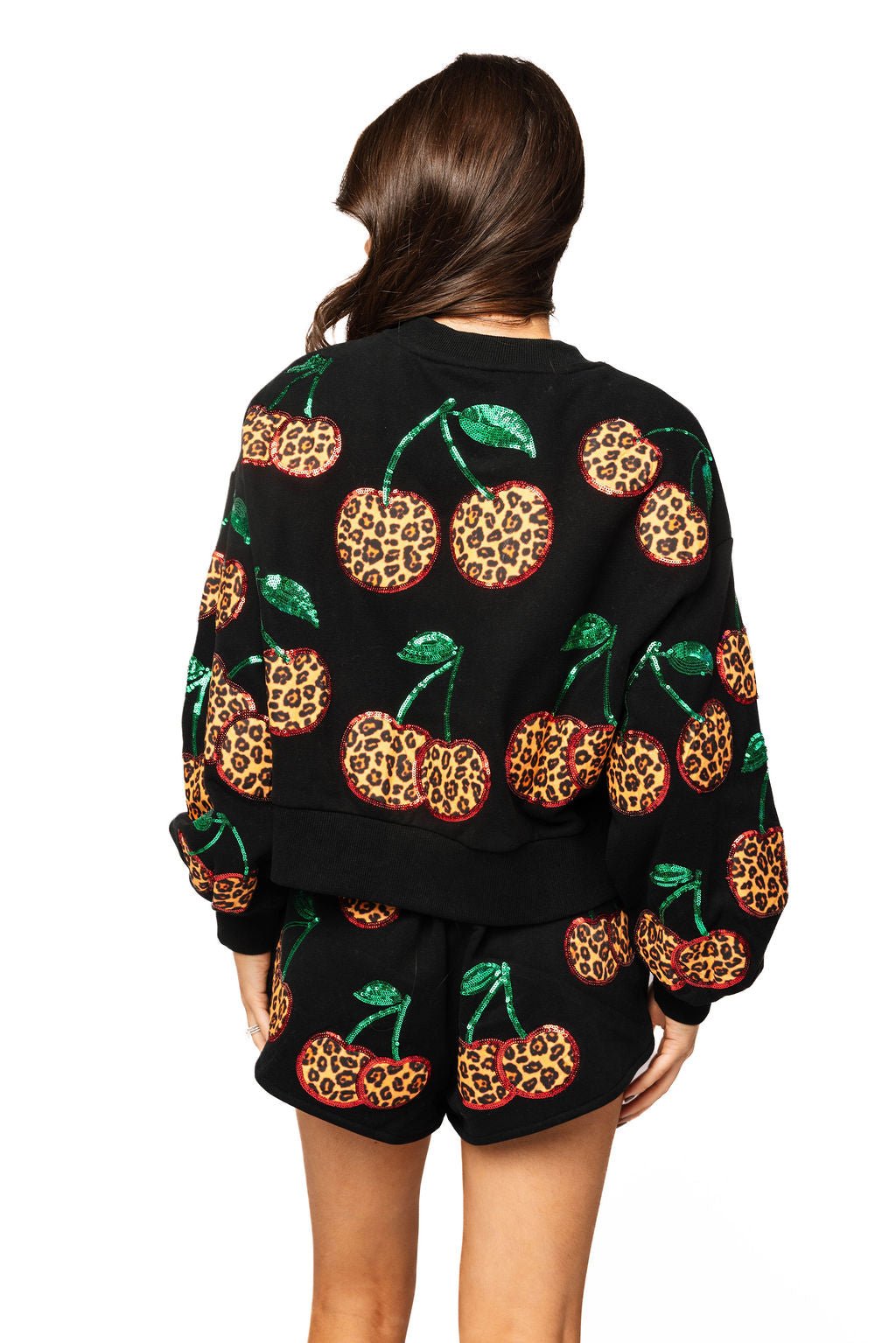 QOS Black Leopard Cherry Sweatshirt
