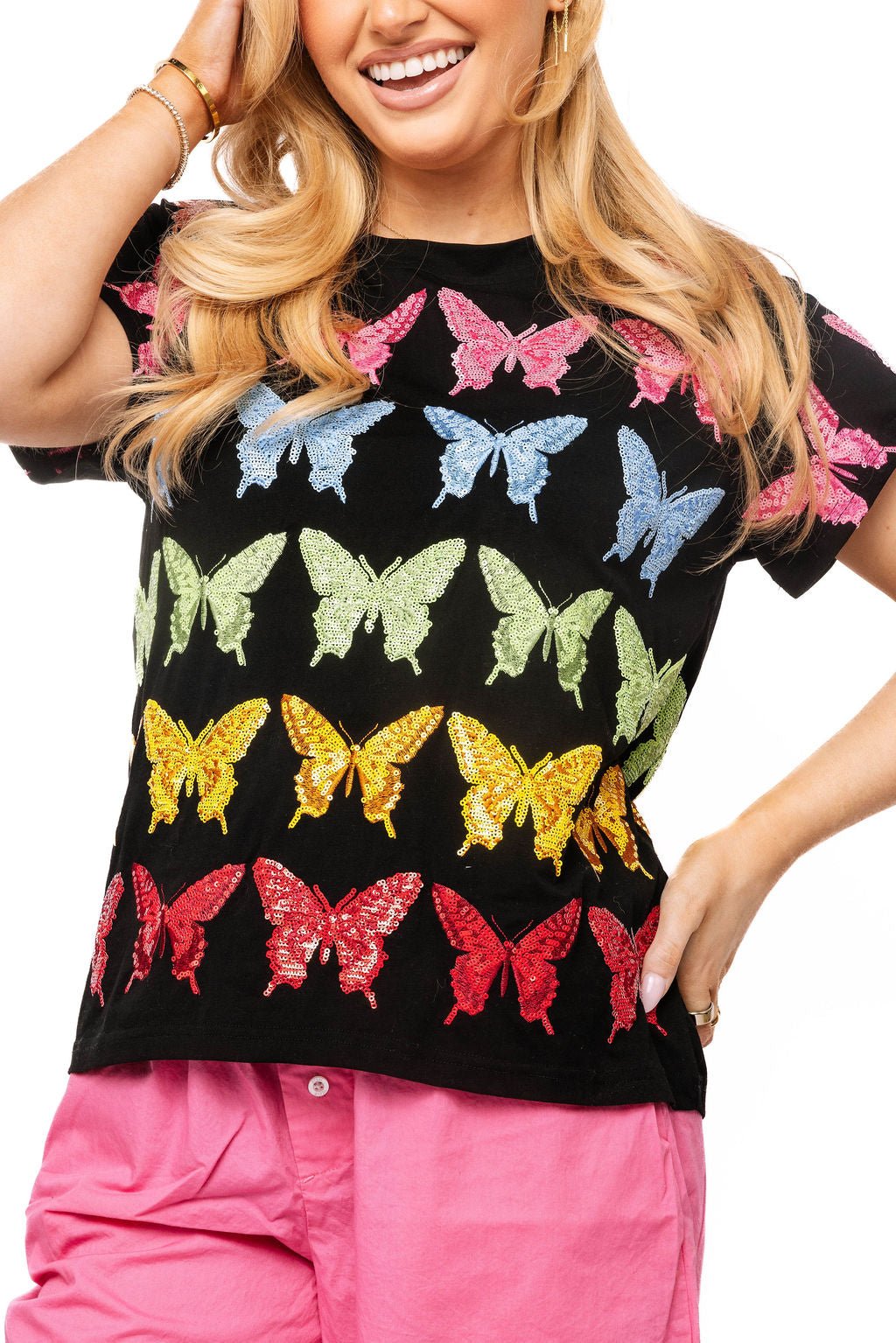 QOS Black Multi Butterfly Tee