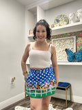 QOS Blue & White Polka Dot Jockeys on Horses Cotton Skirt