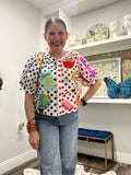 QOS Colorblock Polka Dot Teacher Icon Button Up Top