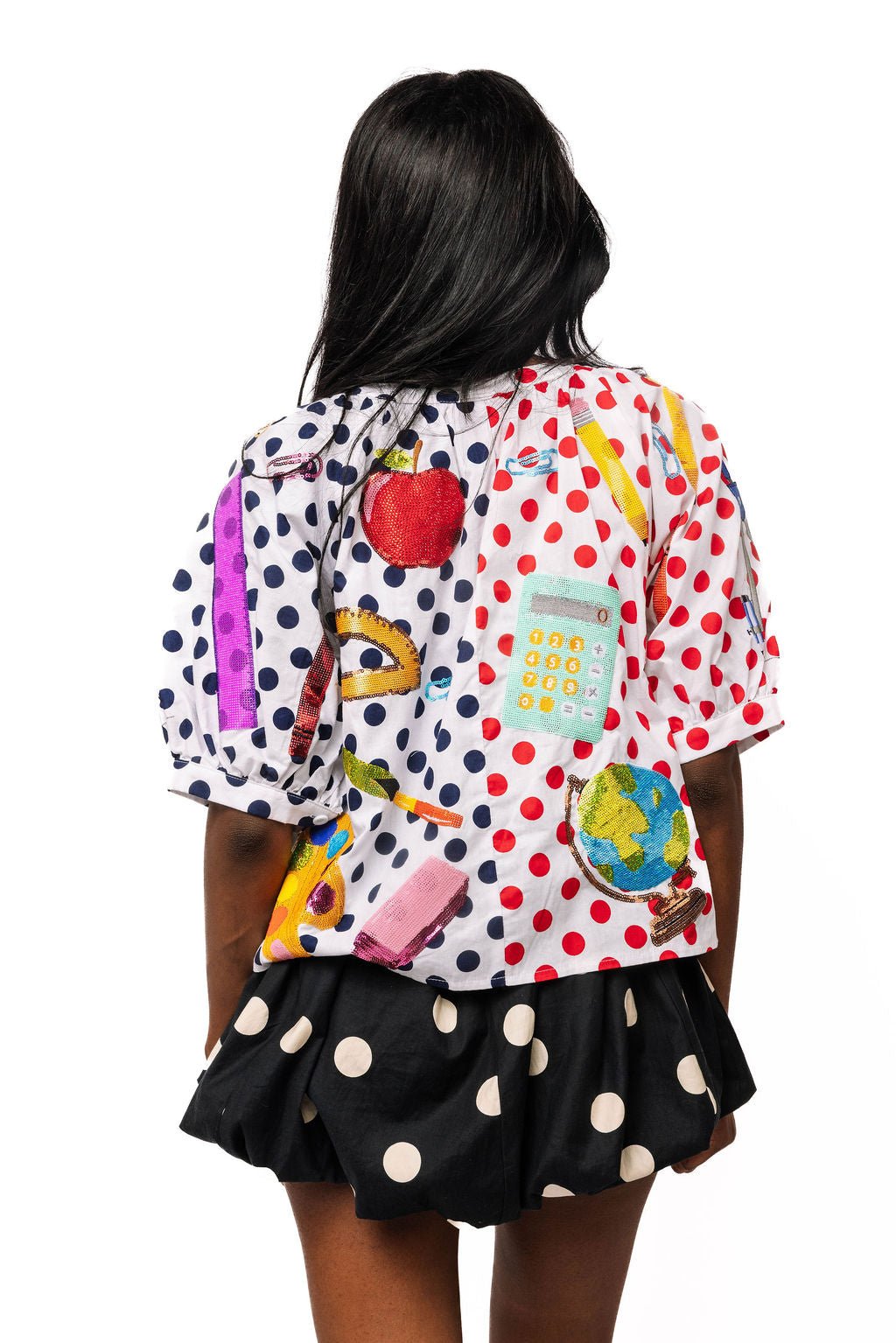 QOS Colorblock Polka Dot Teacher Icon Button Up Top