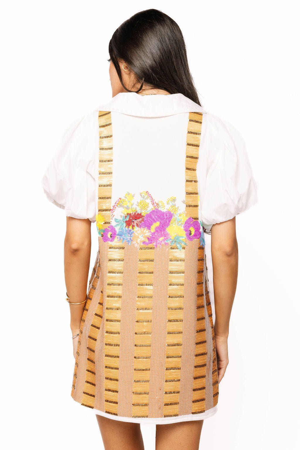 QOS Cotton Poof Sleeve Easter Basket Tee Dress