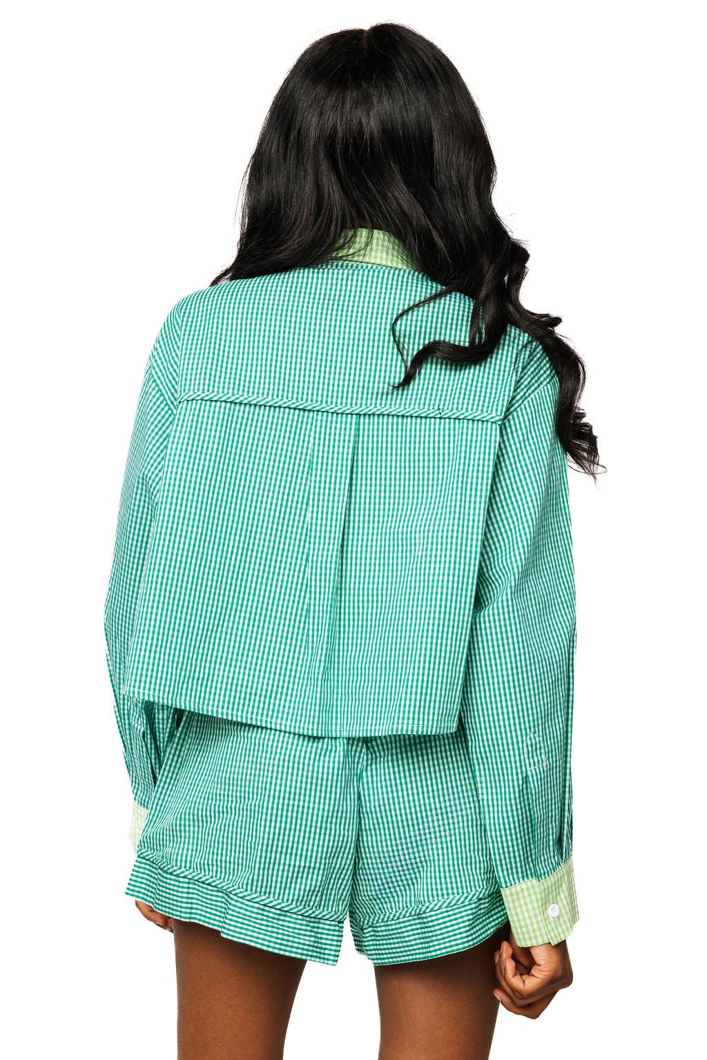 QOS Green Gingham Ruffle Jeweled Shamrock Shorts