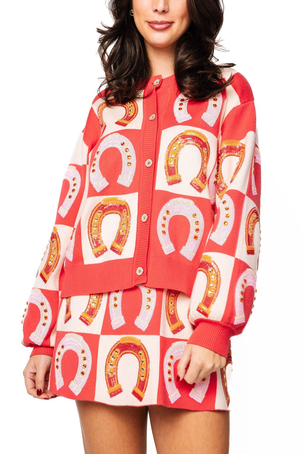 QOS Hot Pink Checkered Horse Shoe Skirt