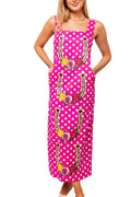 QOS Hot Pink & White Polka Dot Rose Horseshoe Cotton Midi Dress