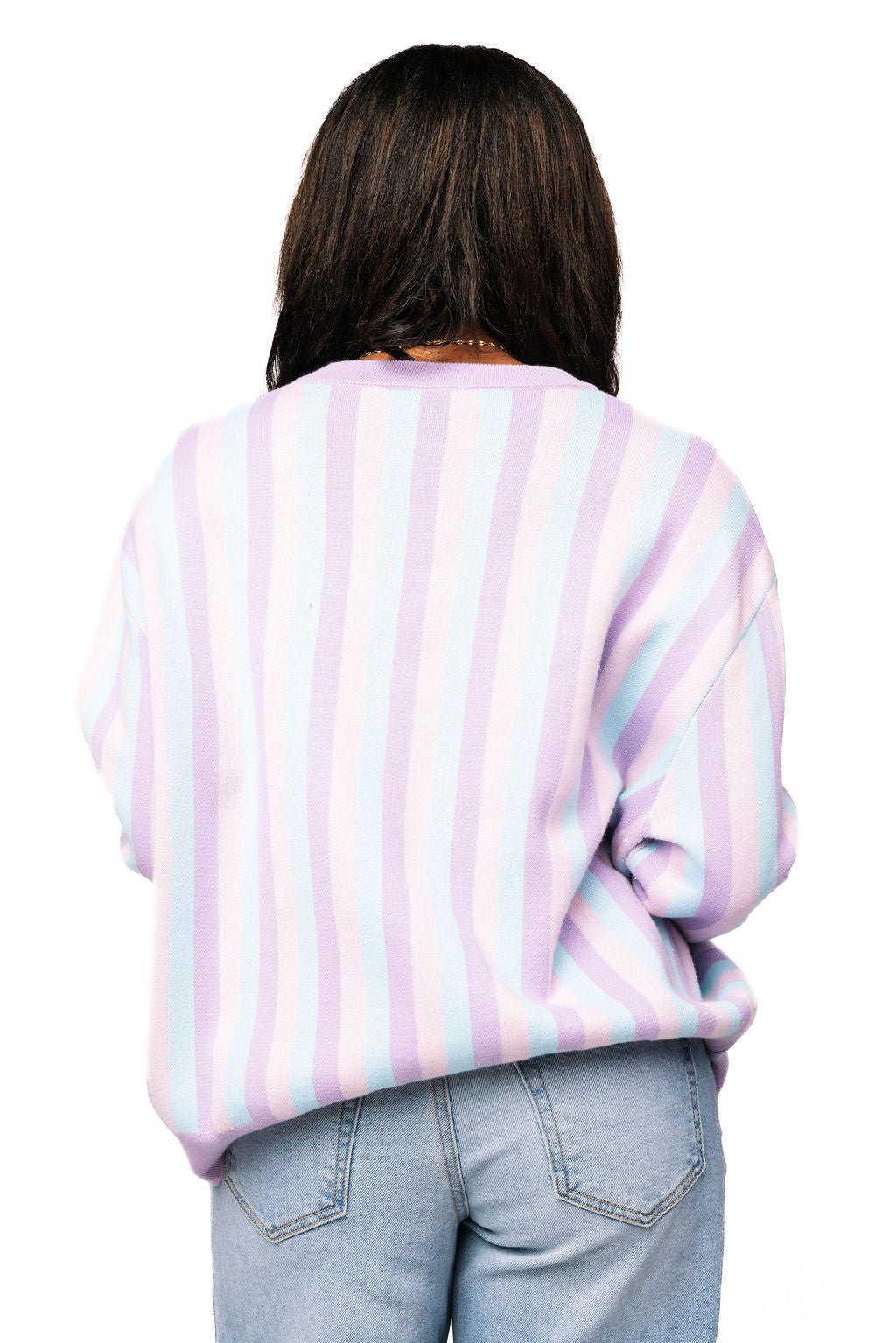 QOS Lavender, Blue & Pink Stripe Mahjong Tile Sweater