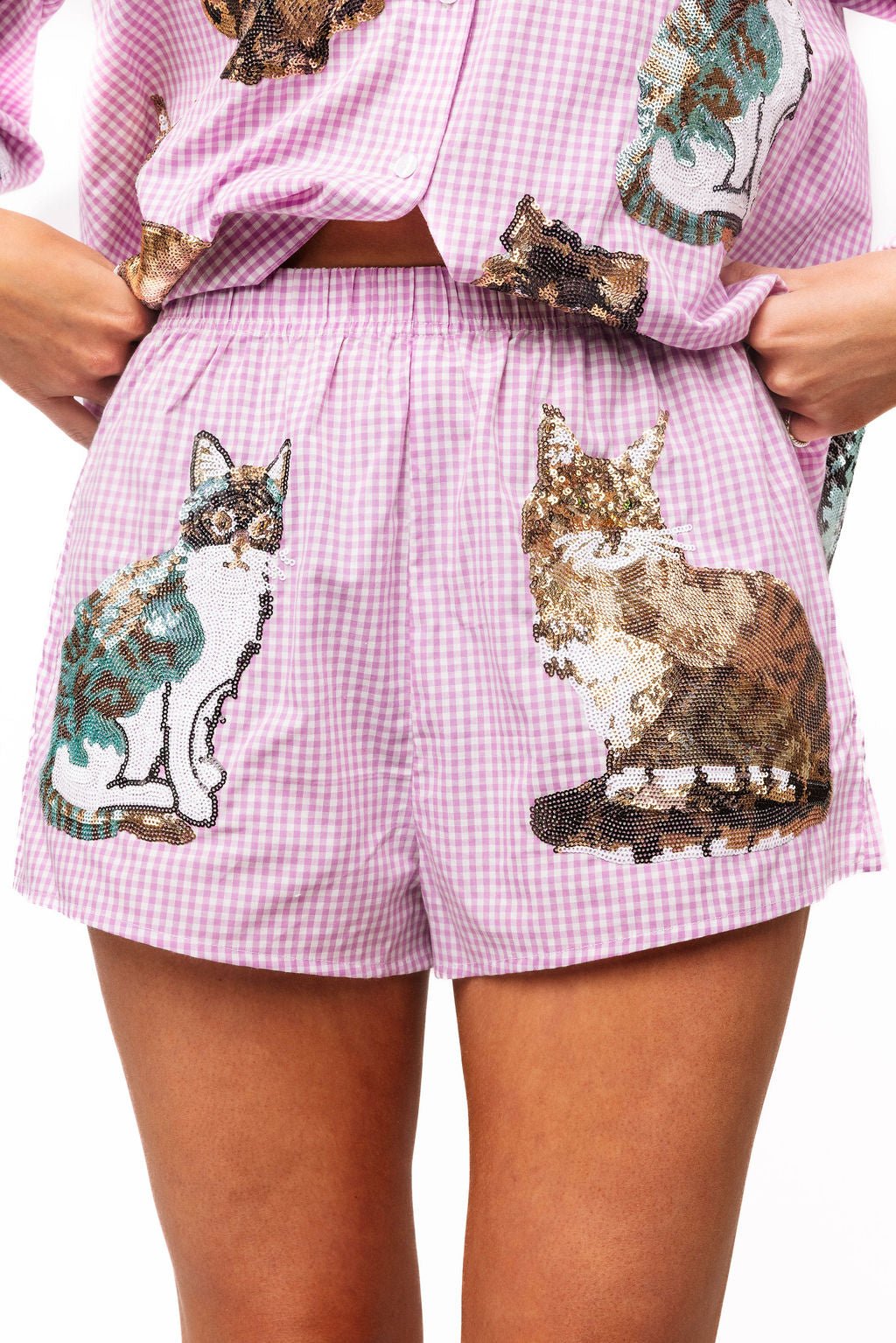 QOS Lavender Gingham Queen of Cats Short