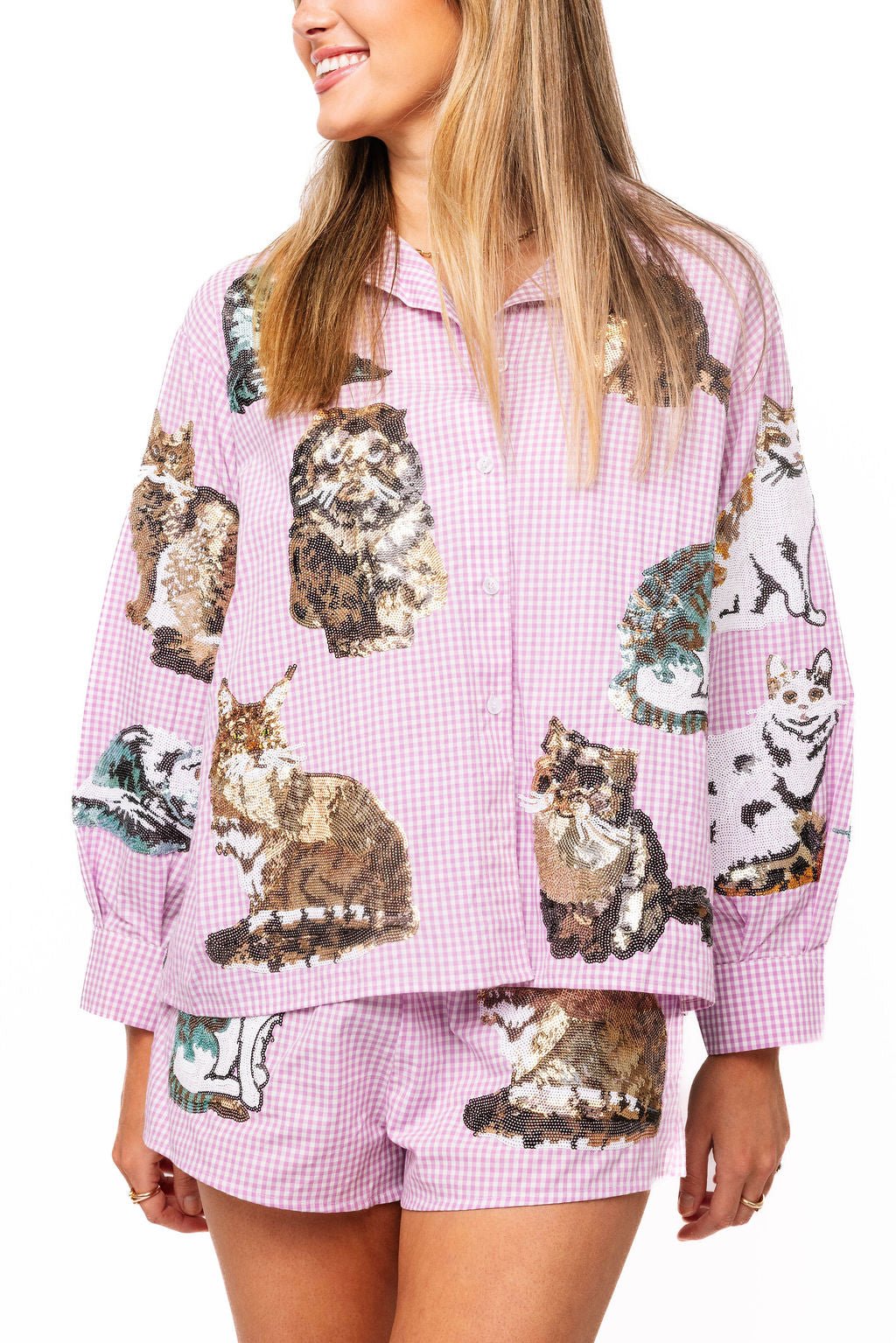 QOS Lavender Gingham Queen of Cats Short
