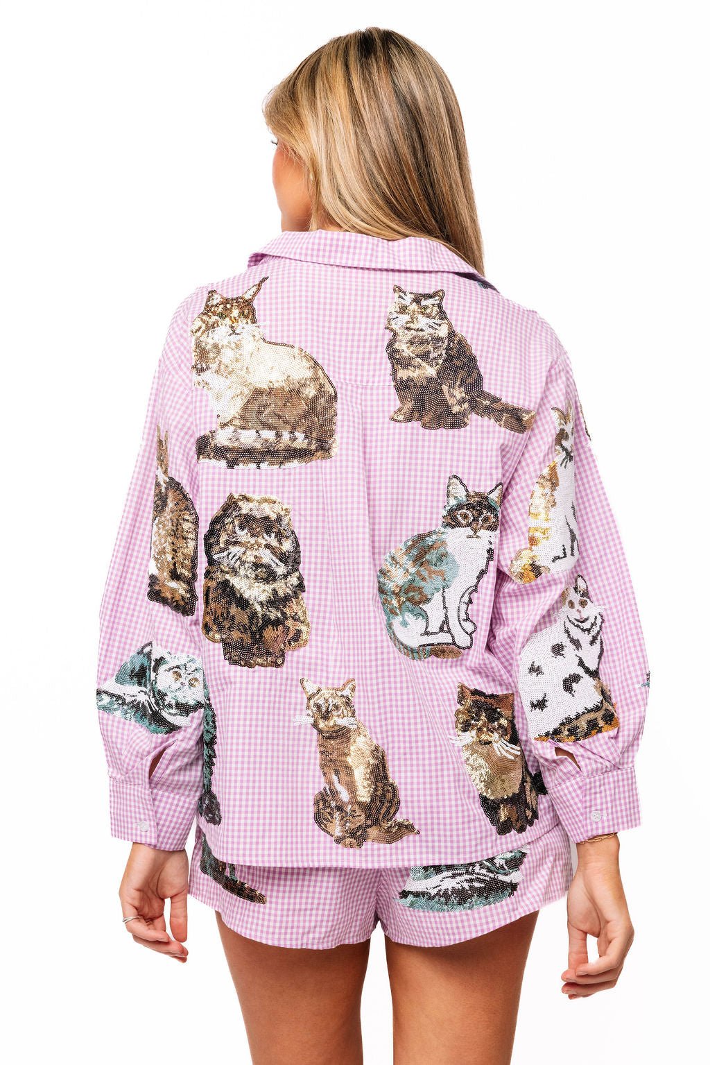 QOS Lavender Gingham Queen of Cats Short