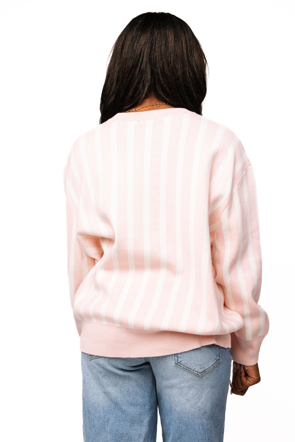 QOS Light Pink & White Stripe Espresso Martini Sweater