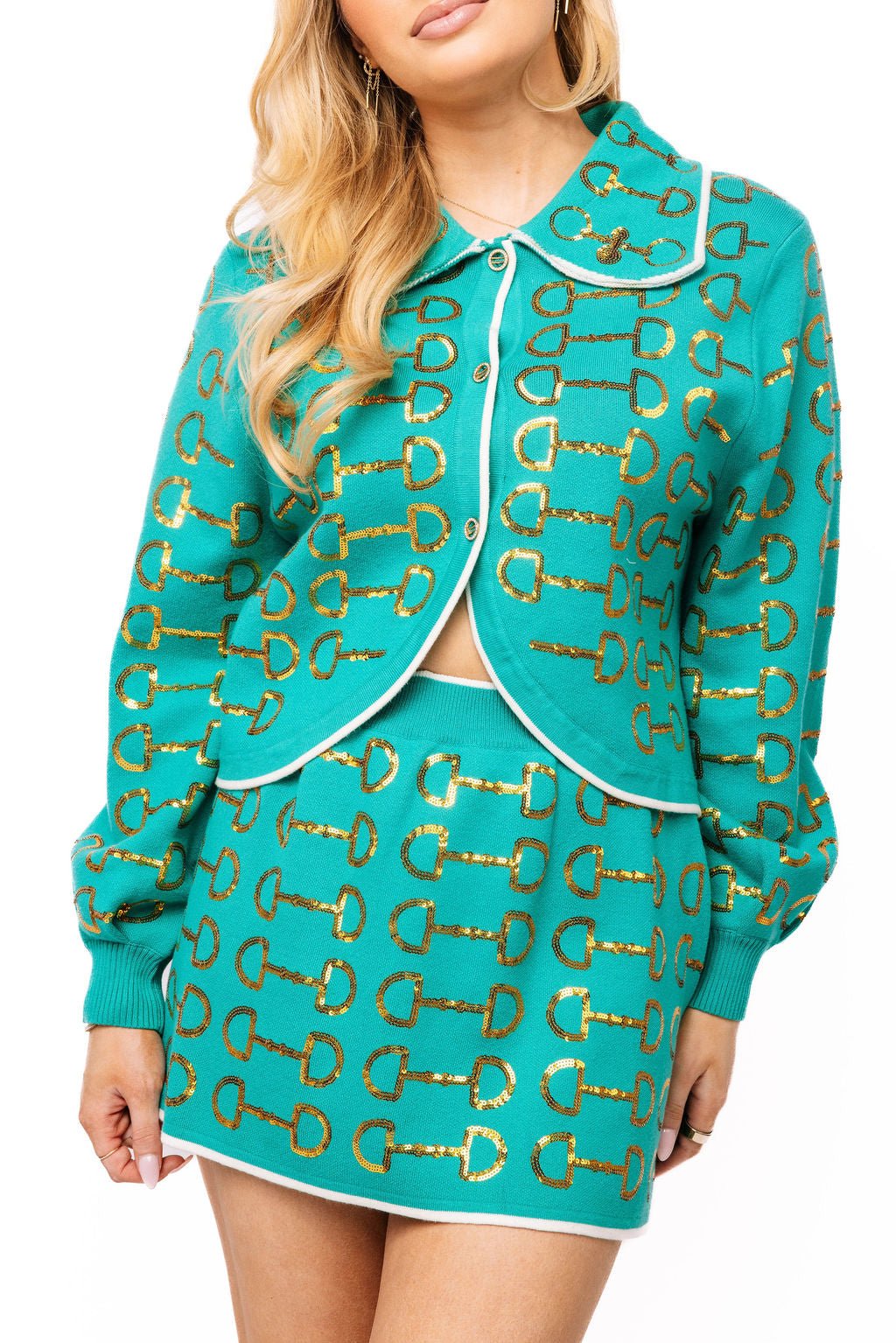 QOS Mint & Gold Horse Knit Skirt
