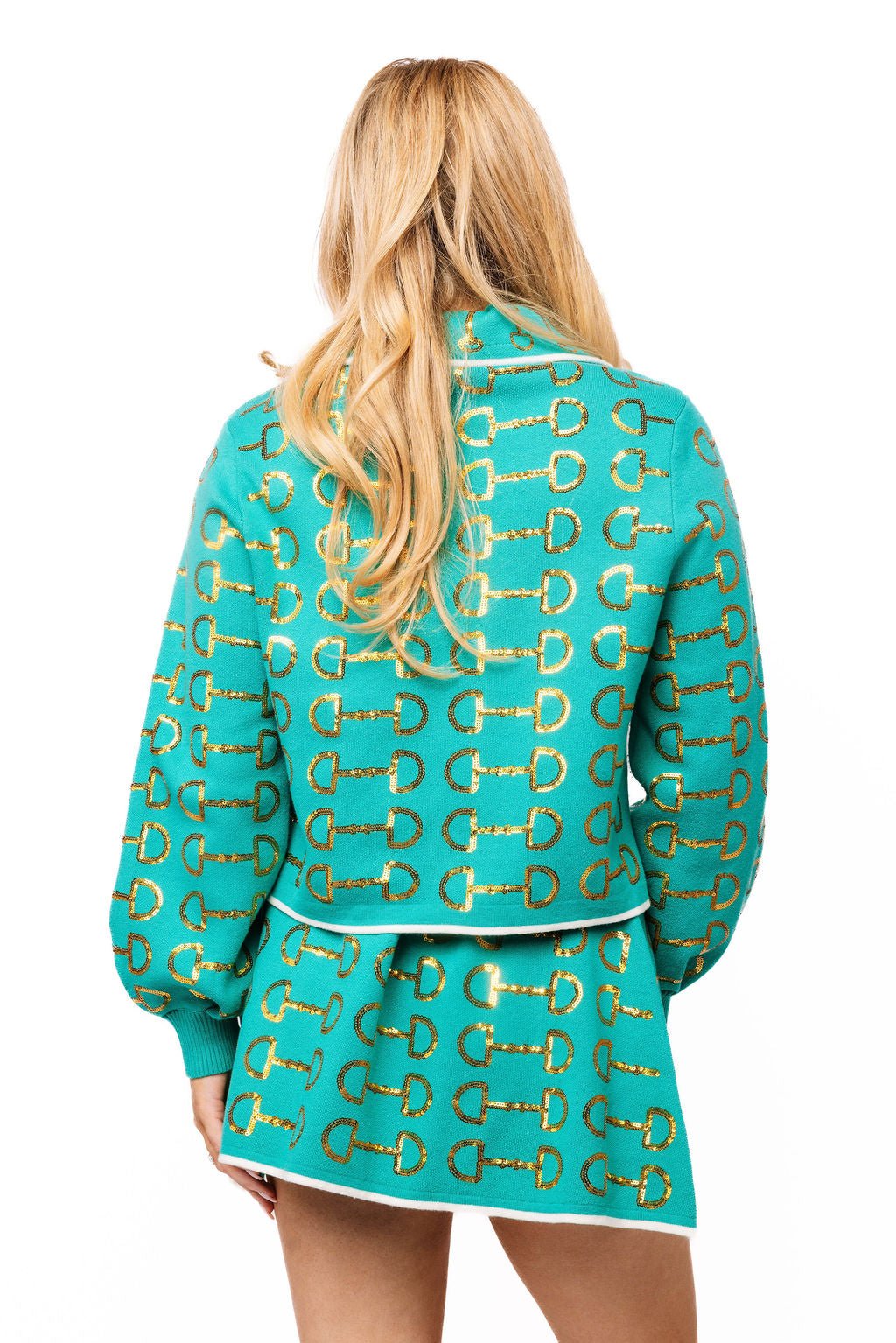 QOS Mint & Gold Horse Knit Skirt