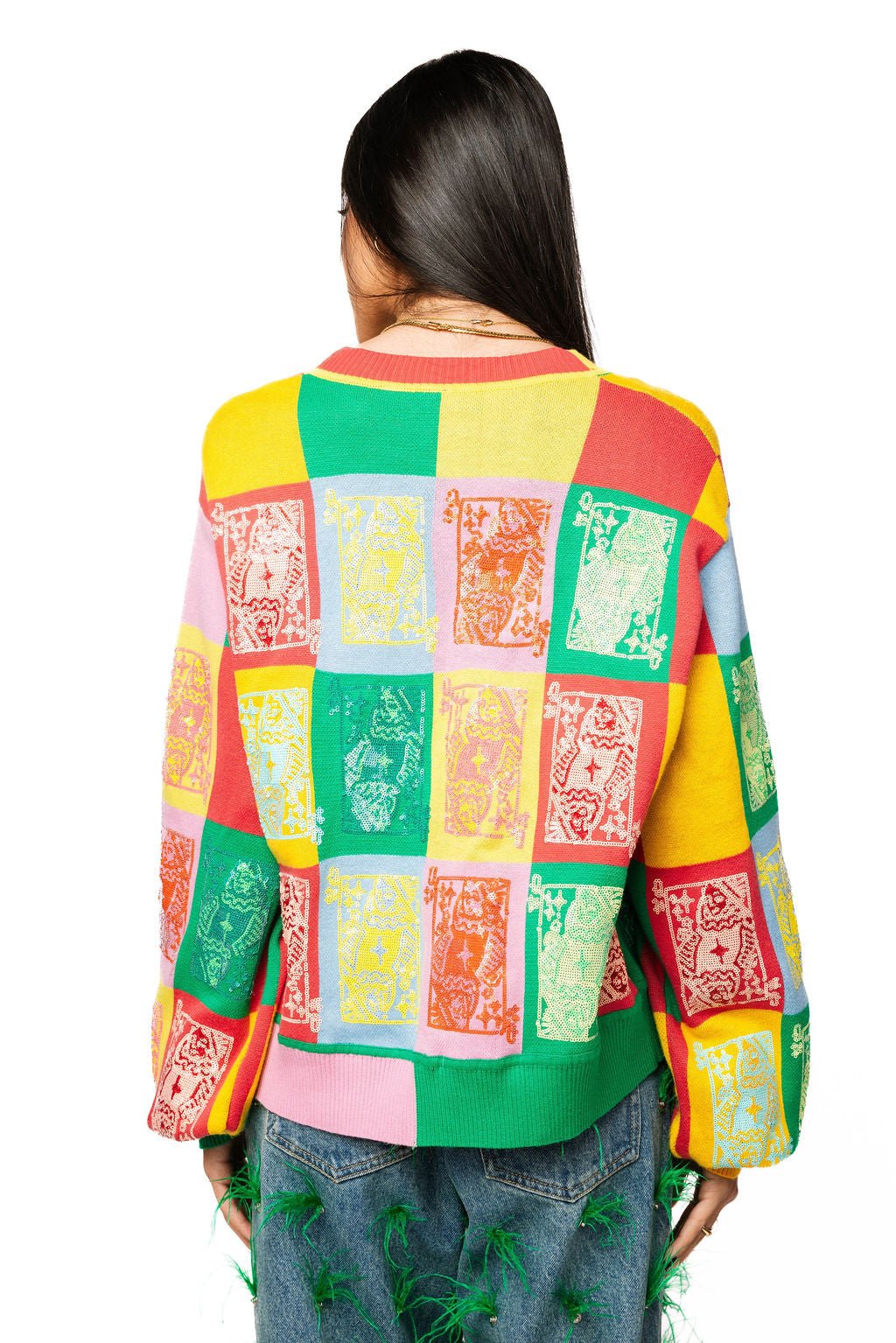 QOS Multi Colorblock Logo Button Up Cardigan