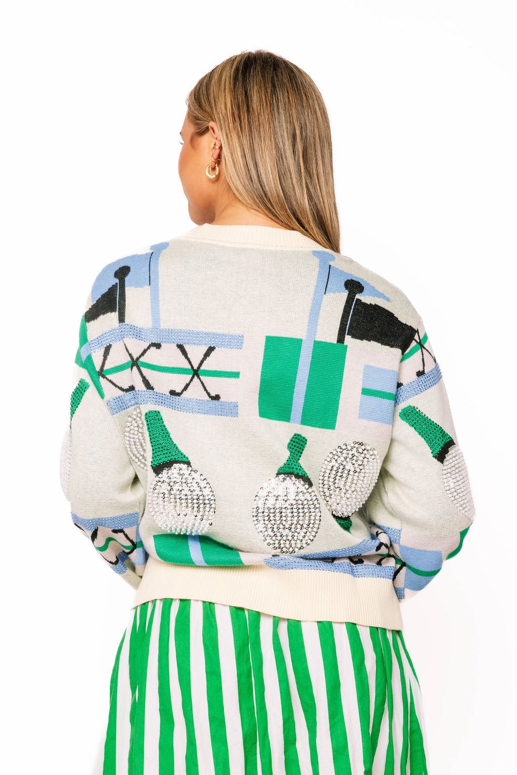 QOS Multi Golf Ball on Tee Icon Button Up Cardigan