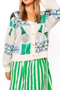 QOS Multi Golf Ball on Tee Icon Button Up Cardigan