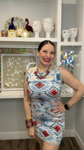 QOS Multi Sequin Aztec Print Knit Tank Dress