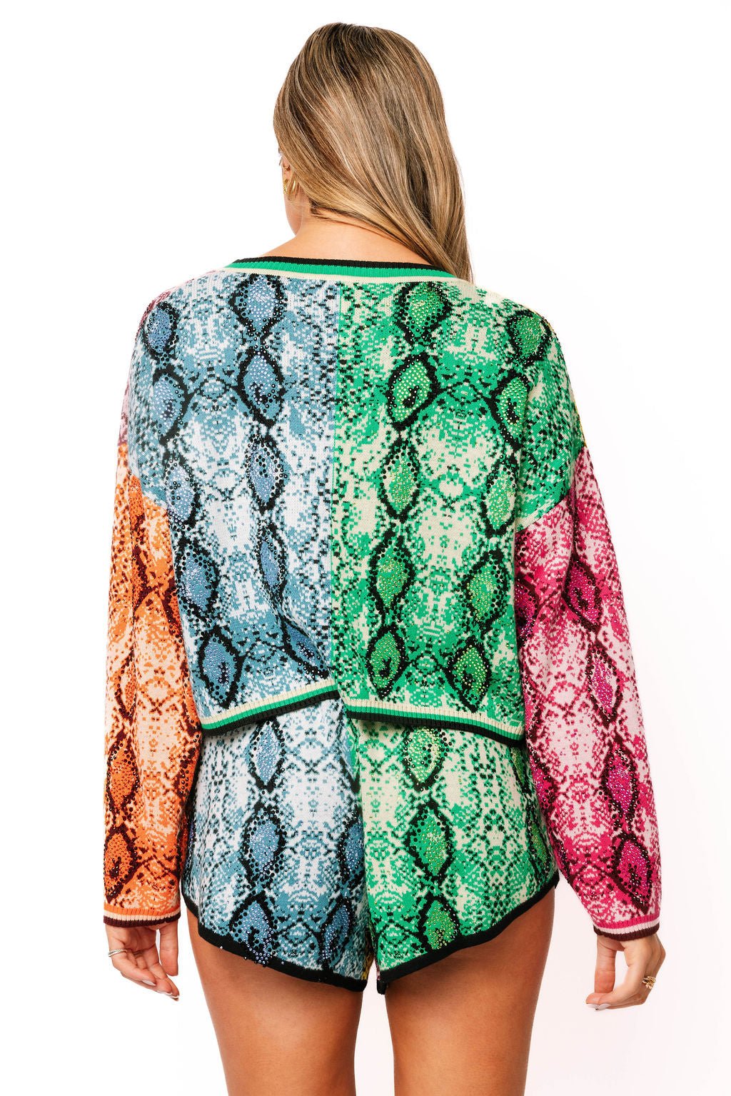 QOS  Multi Snake Print Tie Up Sweater