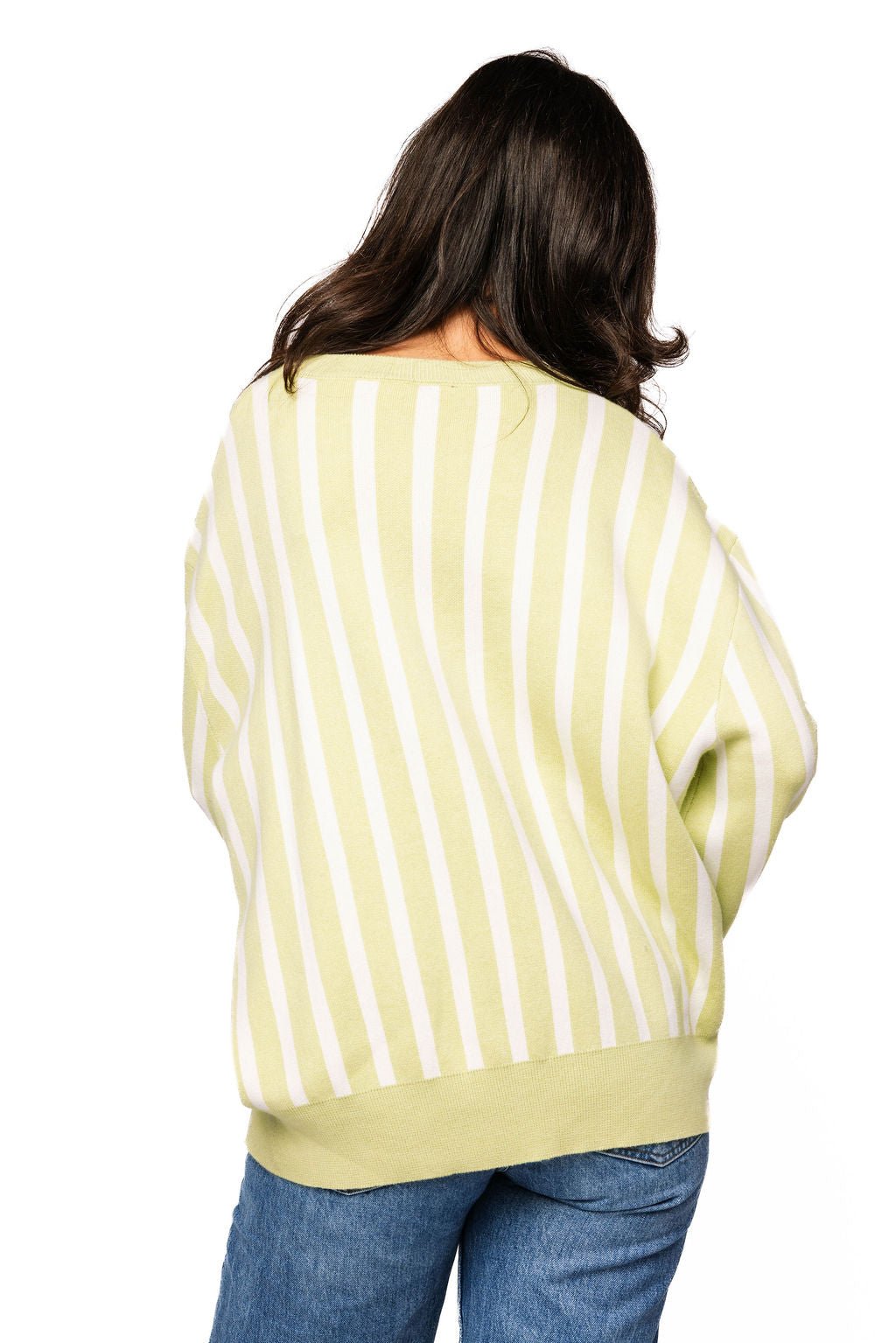 QOS Olive Green & White Stripe Martini Sweater
