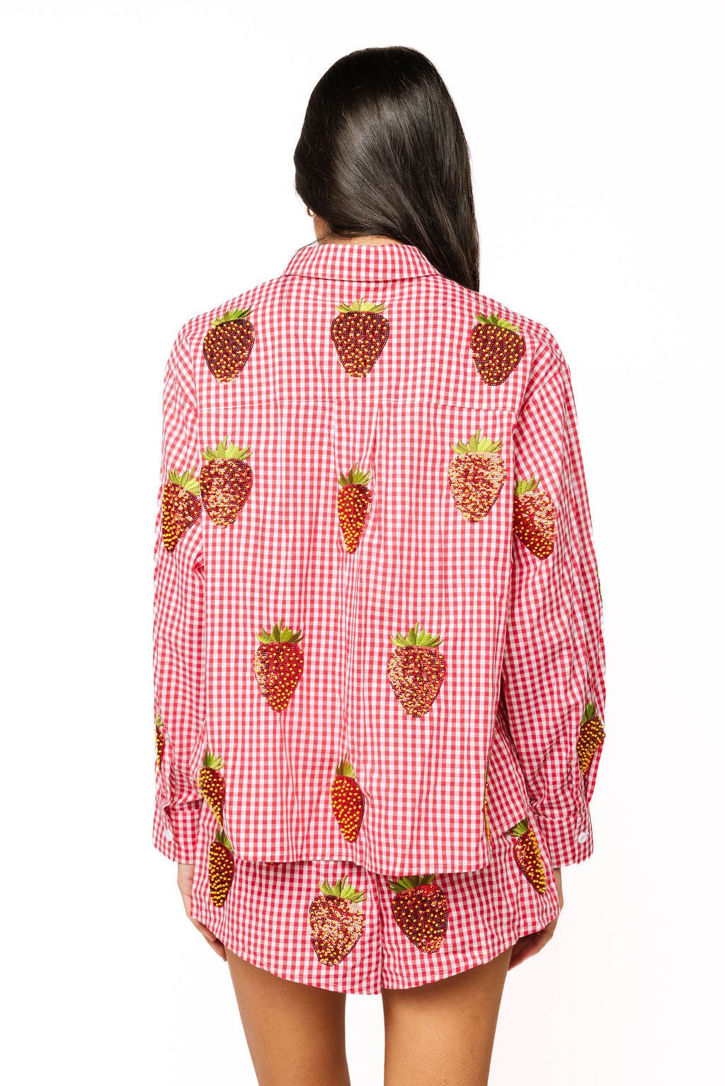 QOS Red & White Gingham Beaded Strawberry Short