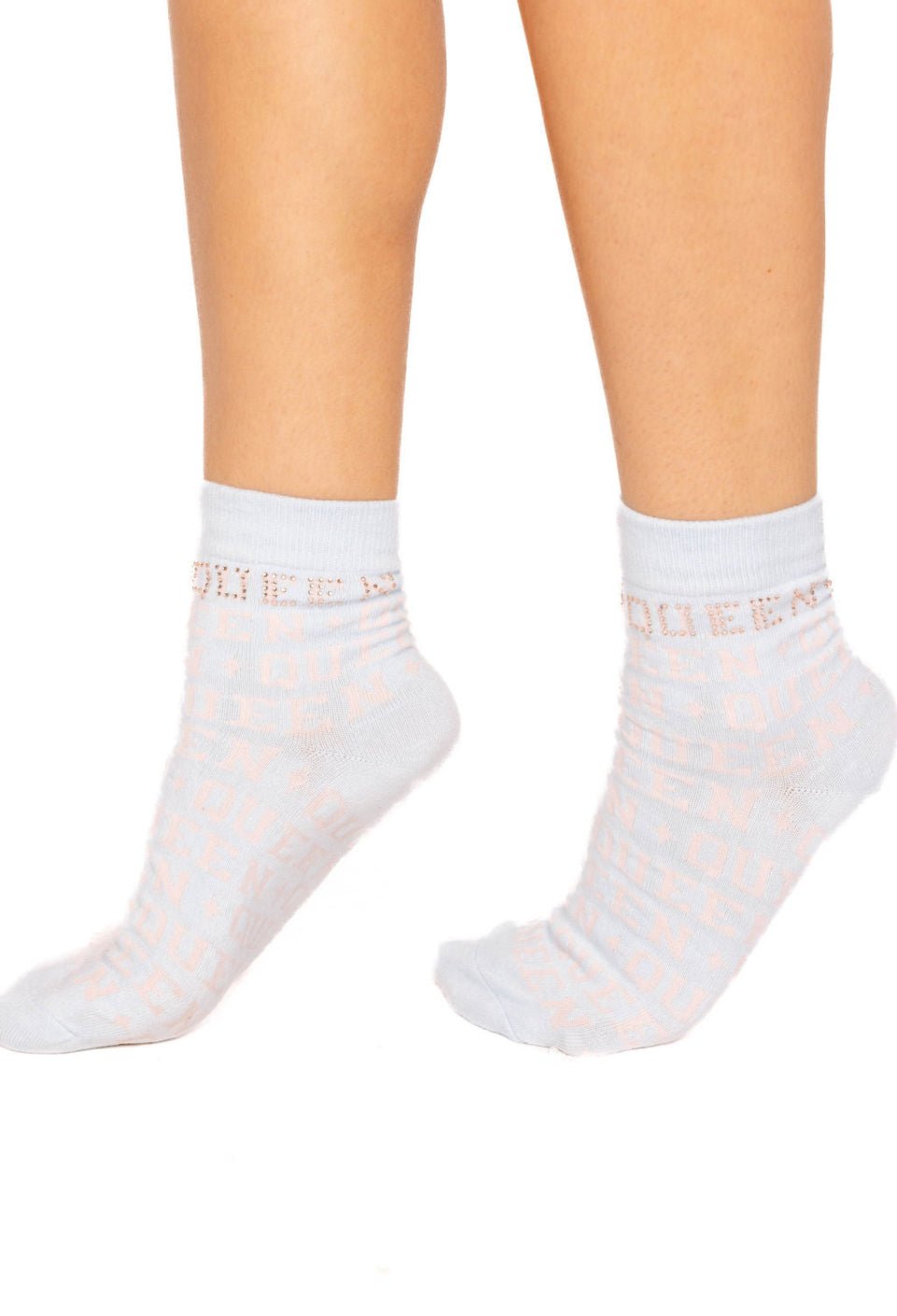 Queen of Sparkles Light Blue & Pale Pink Rhinestone Queen Socks