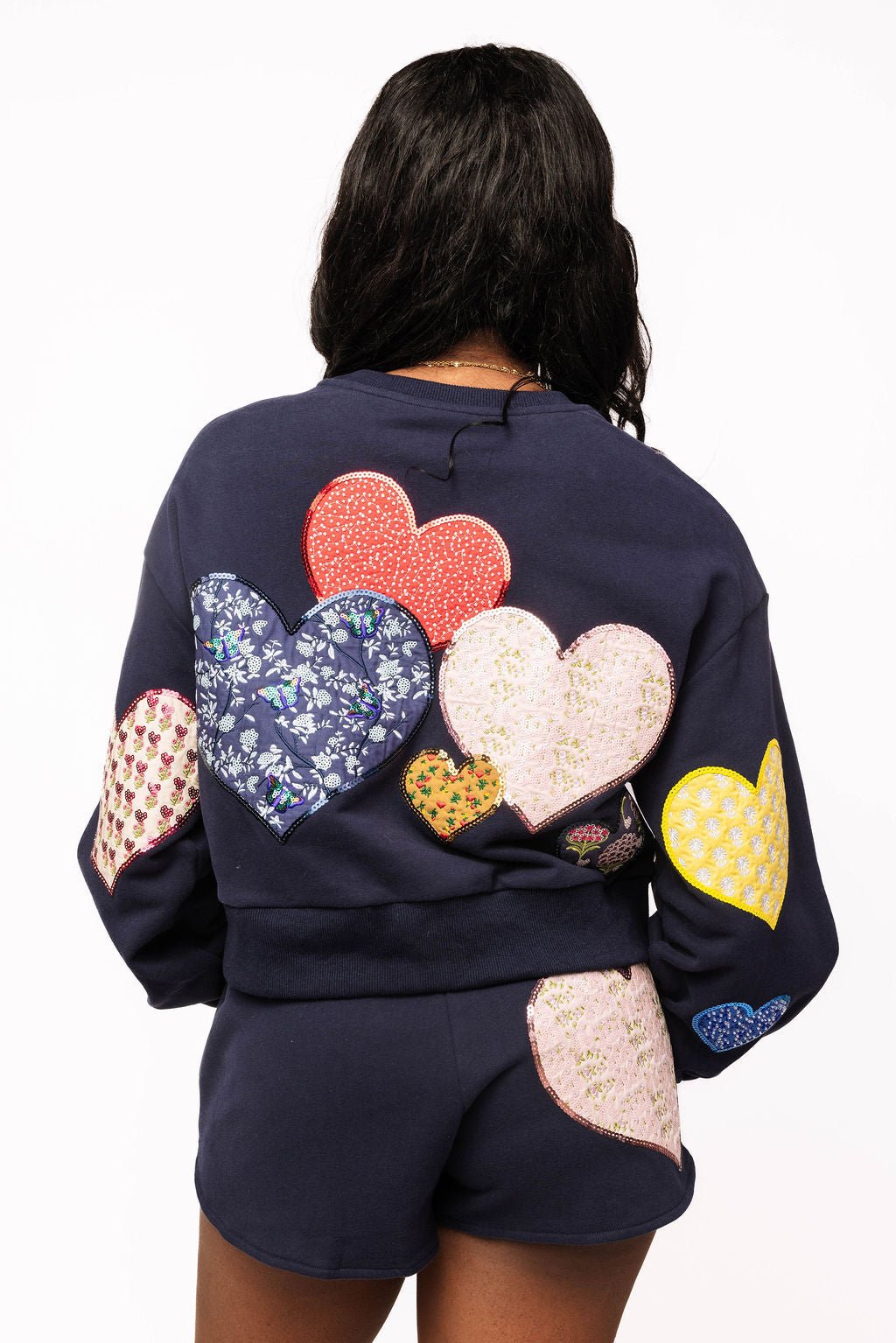 Queen of Sparkles Navy Multi Embroidered Hearts Shorts