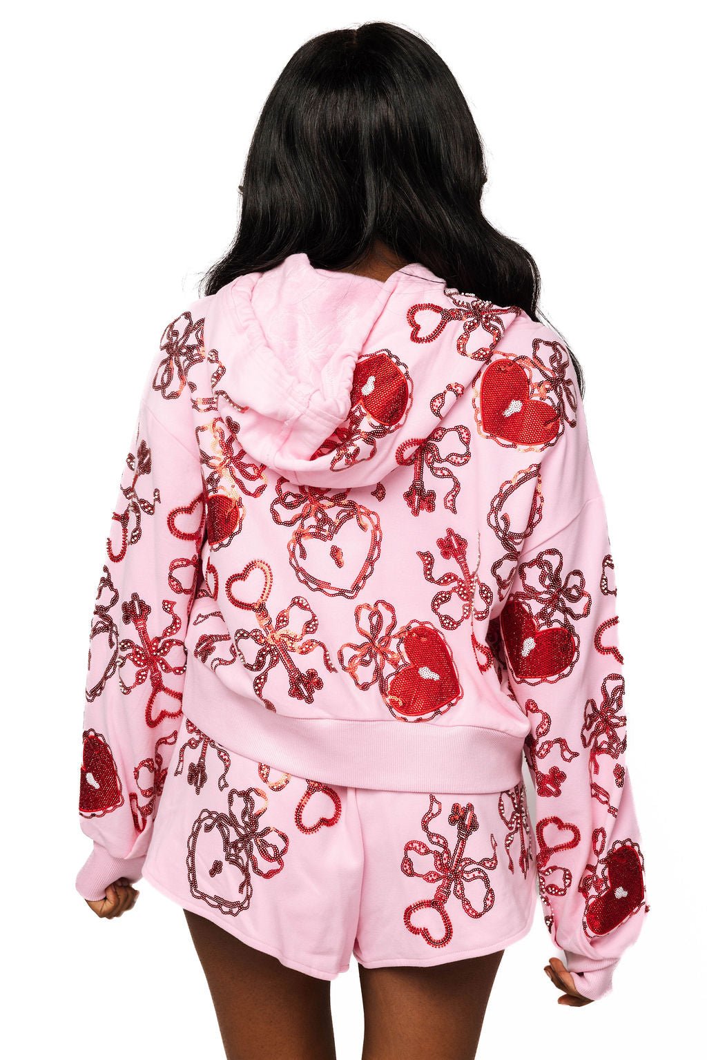 Queen of Sparkles Pink and Red Heart Lock & Key Short