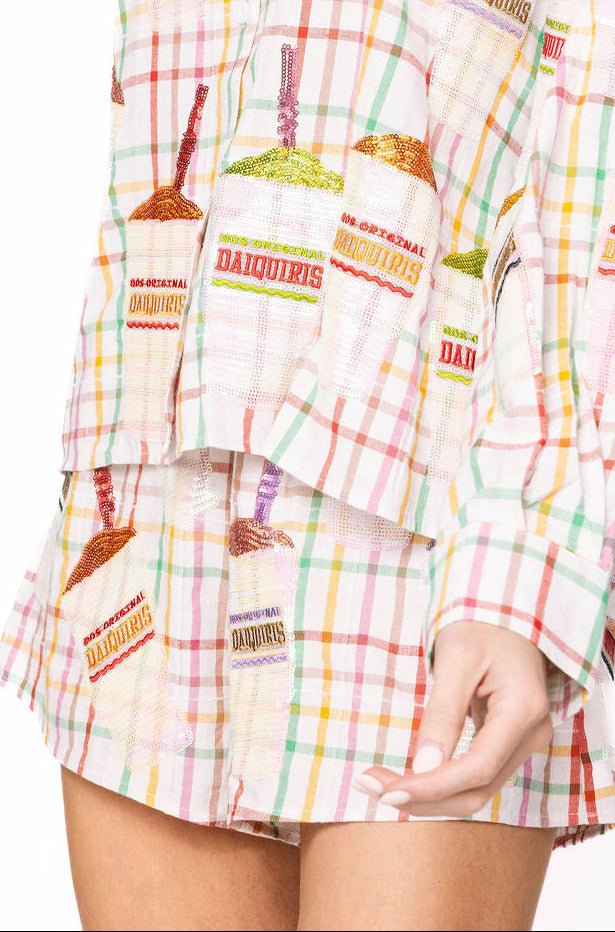 Queen of Sparkles Rainbow Plaid Daiquiri Cotton Short