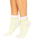 Queen of Sparkles White & Neon Yellow Rhinestone Queen Socks