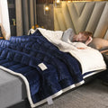 Quilted light blue & white cozy coral fleece bed blanket bedroom