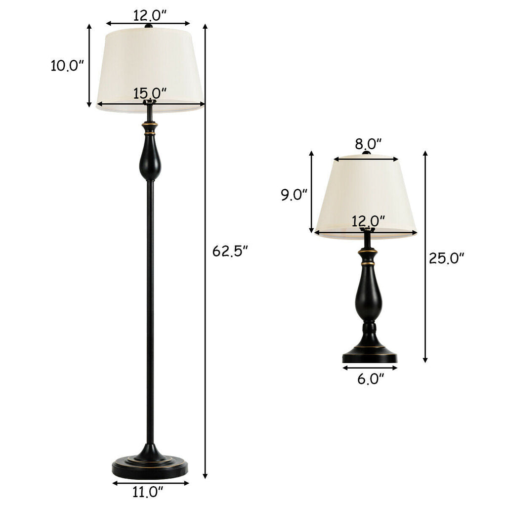 3 Pieces Brushed Nickel Lamp Set-Black