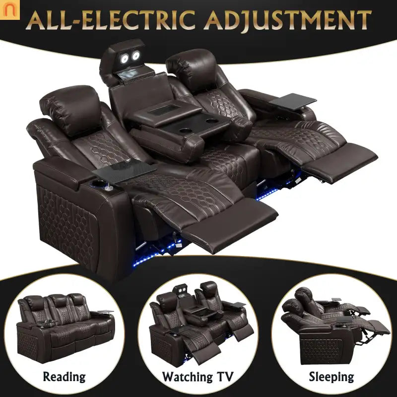 Recliner Top-Grain Leather Coffee RGB LED 34-Color USB-C