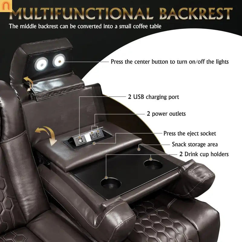 Recliner Top-Grain Leather Coffee RGB LED 34-Color USB-C