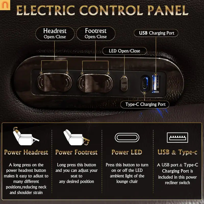 Recliner Top-Grain Leather Coffee RGB LED 34-Color USB-C